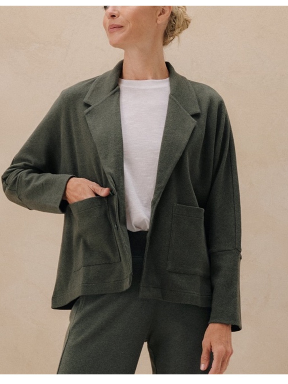 Pact organic Cotton Olive Green airplane Relaxed Blazer Sweater Large